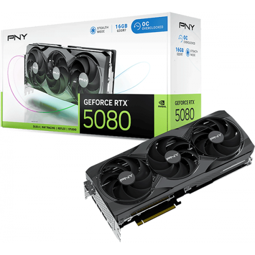Відеокарта PNY GeForce RTX 5080 Overclocked Triple Fan GPU (VCG508016TFXPB1-O) Відеокарта PNY GeForce RTX 5080 Overclocked Triple Fan GPU (VCG508016TFXPB1-O)