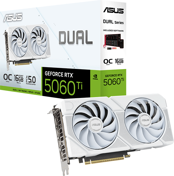 Відеокарта ASUS Dual GeForce RTX 5060 Ti 16GB GDDR7 White OC Edition (DUAL-RTX5060TI-O16G-WHITE)