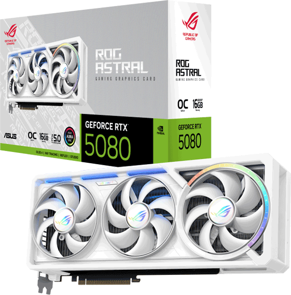Відеокарта ASUS ROG Astral GeForce RTX 5080 16GB GDDR7 WHITE OC Edition (ROG-ASTRAL-RTX5080-O16G-WHITE)