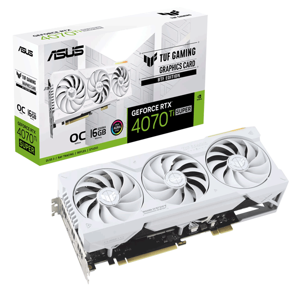 Відеокарта ASUS TUF Gaming GeForce RTX 4070 Ti SUPER BTF 16GB GDDR6X White OC Edition (TUF-RTX4070TIS-O16G-BTF-WHITE)