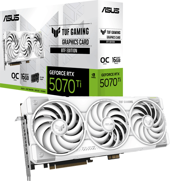Відеокарта ASUS TUF Gaming GeForce RTX 5070 Ti 16GB GDDR7 BTF White OC Edition (TUF-RTX5070TI-O16G-BTF-WHITE-GAMING)