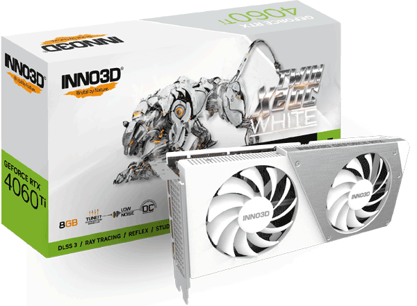 Відеокарта Inno3D GeForce RTX 4060 Ti 8GB TWIN X2 OC WHITE (N406T2-08D6X-171153W)