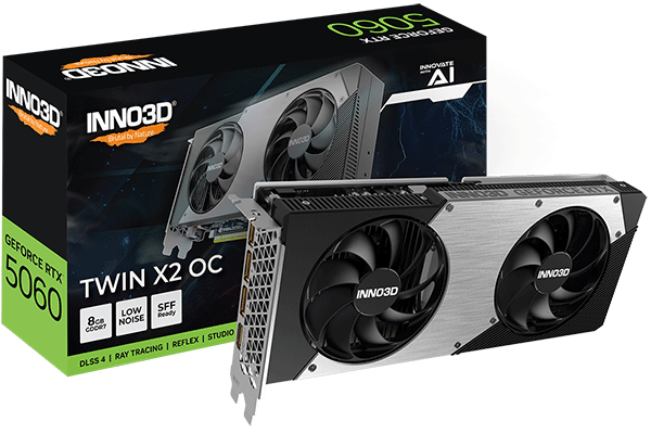 Відеокарта Inno3D GeForce RTX 5060 8GB TWIN X2 OC (N50602-08D7X-195070N)