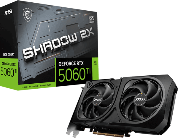 Відеокарта MSI GeForce RTX 5060 Ti (RTX 5060 Ti 16G SHADOW 2X OC PLUS)