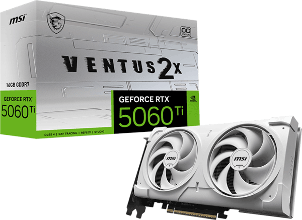 Відеокарта MSI GeForce RTX 5060 Ti (RTX 5060 Ti 16G VENTUS 2X OC WHITE PLUS)