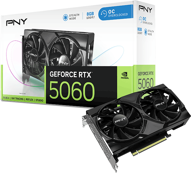 Відеокарта PNY GeForce RTX 5060 8GB Dual Fan OC GPU (VCG50608DFXPB1-O) Відеокарта PNY GeForce RTX 5060 8GB Dual Fan OC GPU (VCG50608DFXPB1-O)