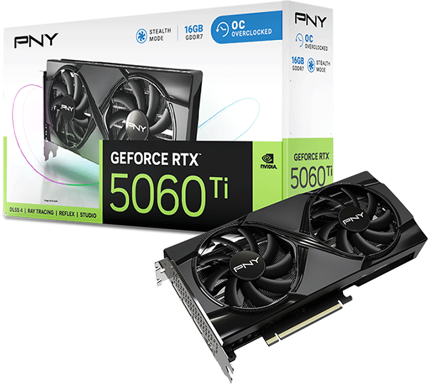 Відеокарта PNY GeForce RTX 5060 Ti 16GB Overclocked Dual Fan GPU (VCG5060T16DFXPB1-O)