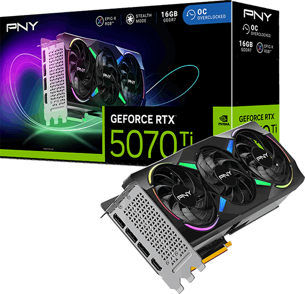 Відеокарта PNY GeForce RTX 5070 Ti ARGB EPIC-X Overclocked Triple Fan GPU (VCG5070T16TFXXPB1-O)